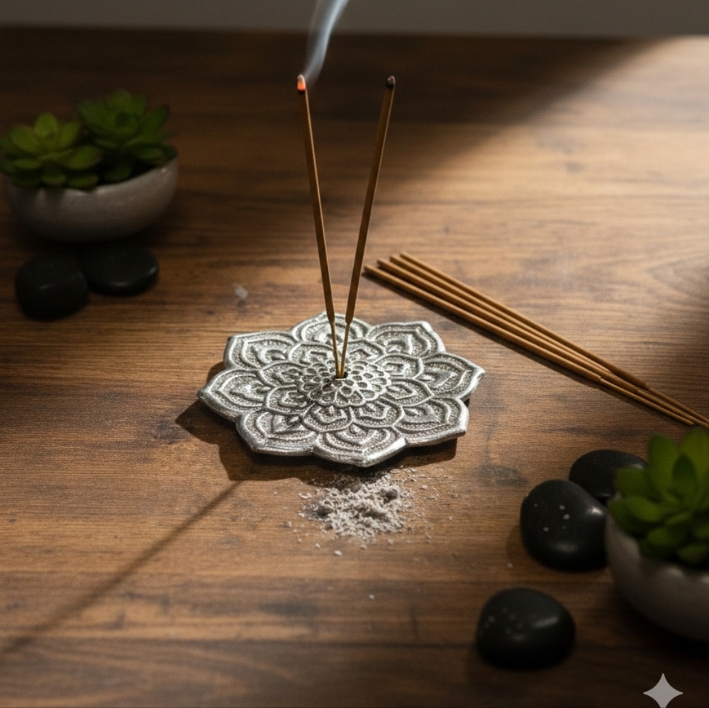 Silver Floral Incense Holder